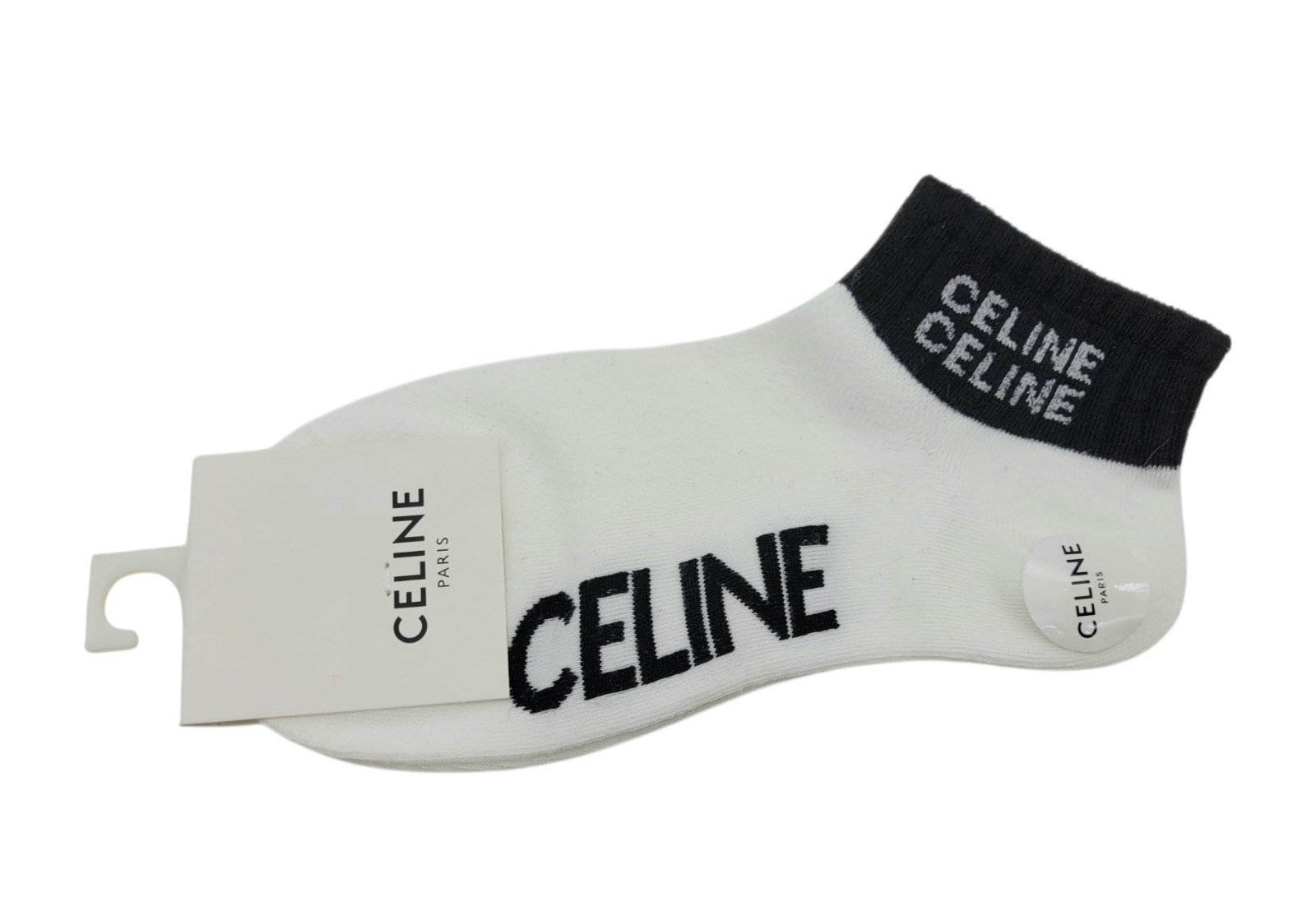 Nwt Celine Paris Logo Knit Ankle Socks Dd-4024